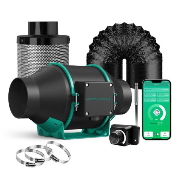 Mars Hydro IFRESH 4" Smart Inline Duct Fan and Carbon Filter Combo for Indoor Grow Tent